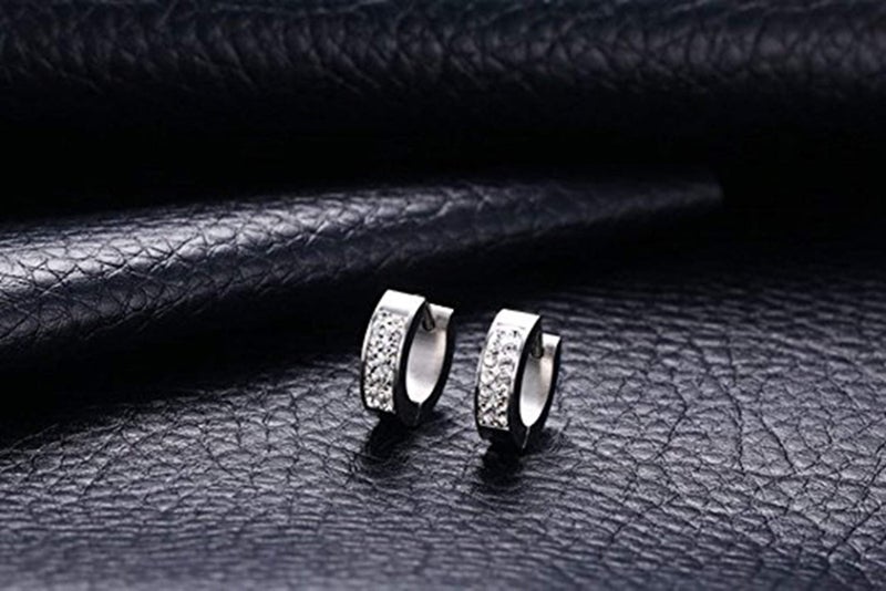 KARAY Stainless Steel Womens Mens Hoop Earrings Huggie Earrings CZ Piercings Hypoallergenic 18G (1pair Silver) - Image 4